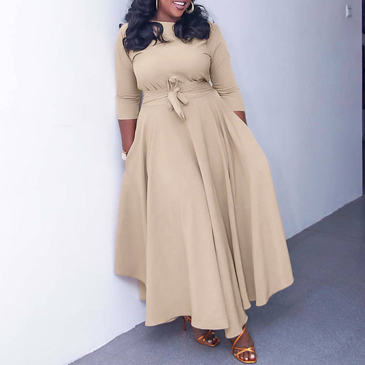 Simple Tie-Waist Plus Size Dress