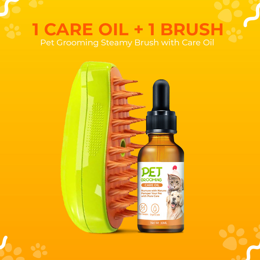 SteamCarePro™ Pet Grooming Steamy Brush with Care Oil