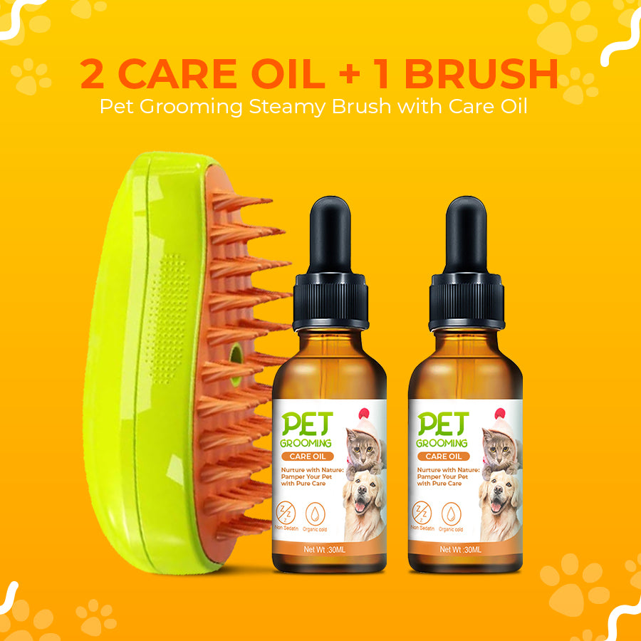 SteamCarePro™ Pet Grooming Steamy Brush with Care Oil